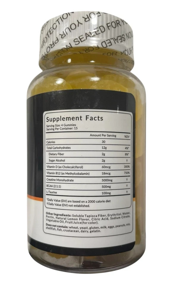 Weevit Creatine Monohydrate Gummies Muscle Strength Lemon 60 Count BB: 1/27