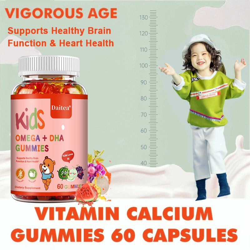 Kids Omega+Dha Calcium Vitamin Support Focus Attention Memory Improve 60 Gummies