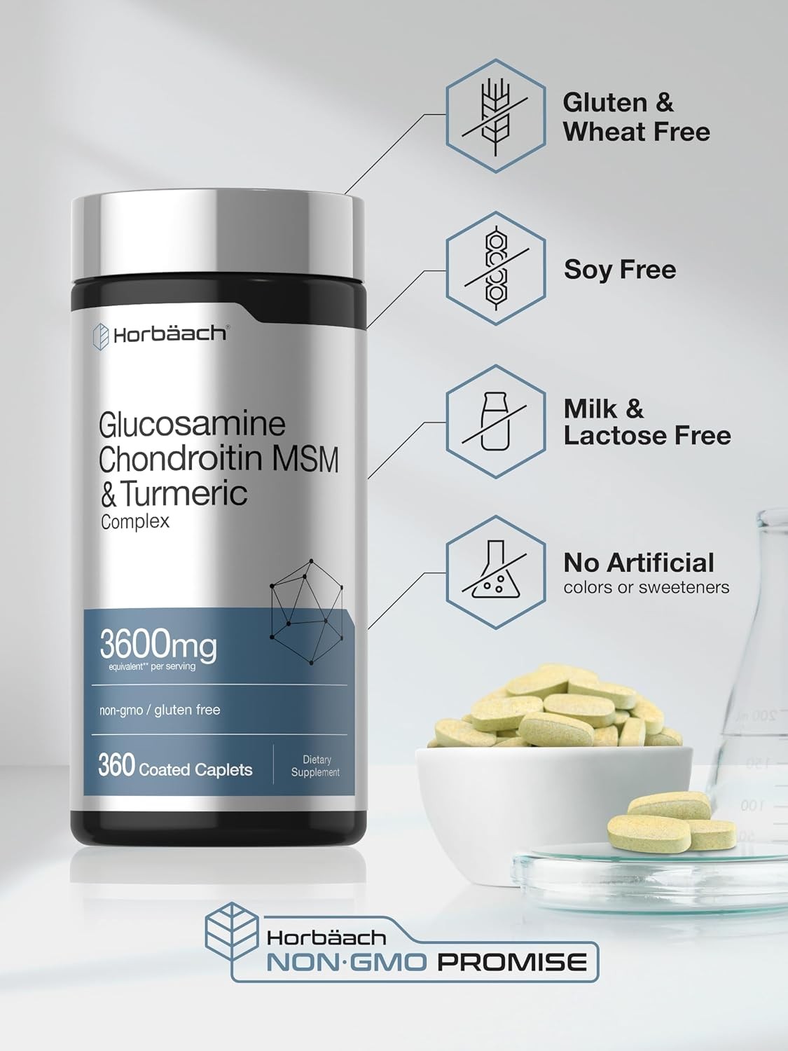 Glucosamine Chondroitin Turmeric MSM | 3600 mg | 360 Caplets | by Horbaach