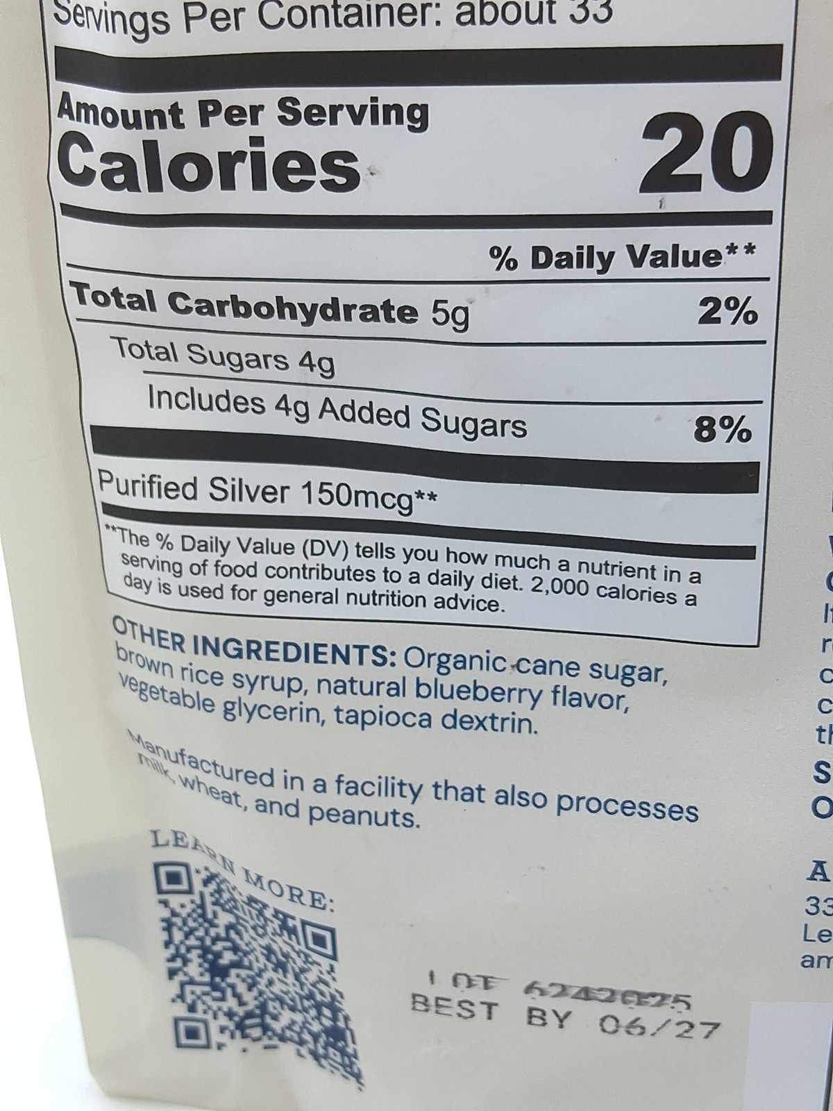 Ameo Life Elevate Lozenges Blueberry Supplement Structured Silver BB 6/2027