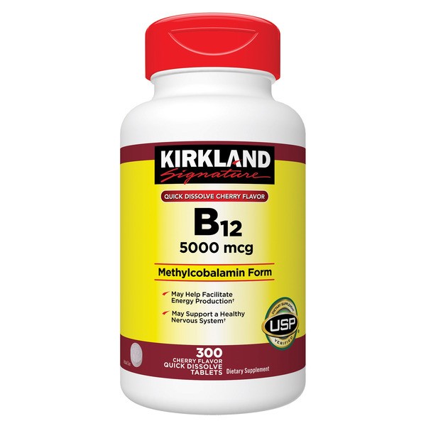 Kirkland Sublingual B-12 5000 mcg. Cherry, Fast Act, 300 Tablets (4 Pack)