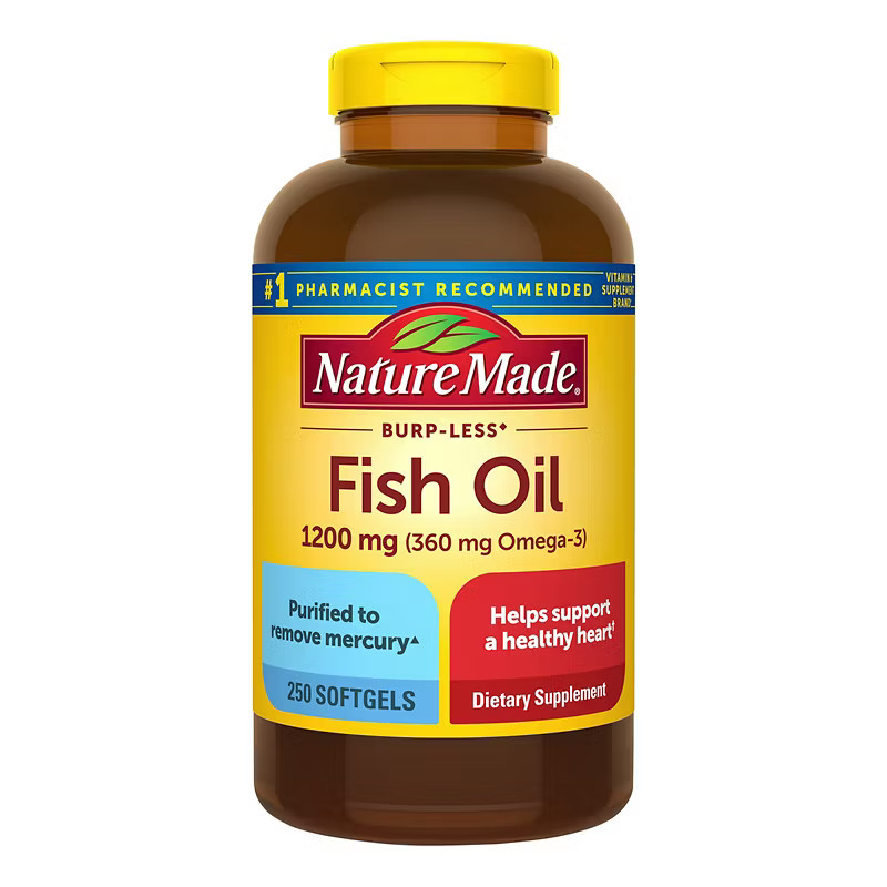 Nature Made Burp Less Fish Oil 1200mg 250 Softgels Omega 3 EXP-8/27