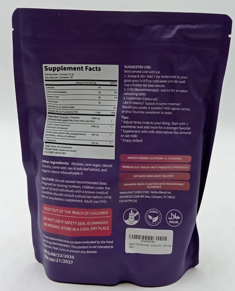 Organic Yerba Instant Drink Mix Strawberry Kiwi 30 Servings Ex: 6/27