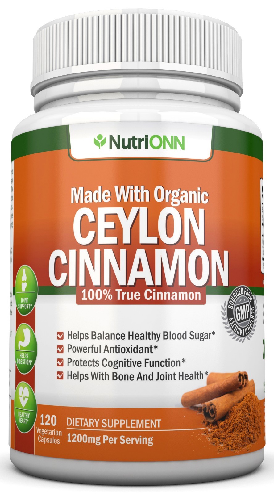 Organic Ceylon Cinnamon – 1200mg – 120 Capsules-True Cinnamon, Great Antioxidant
