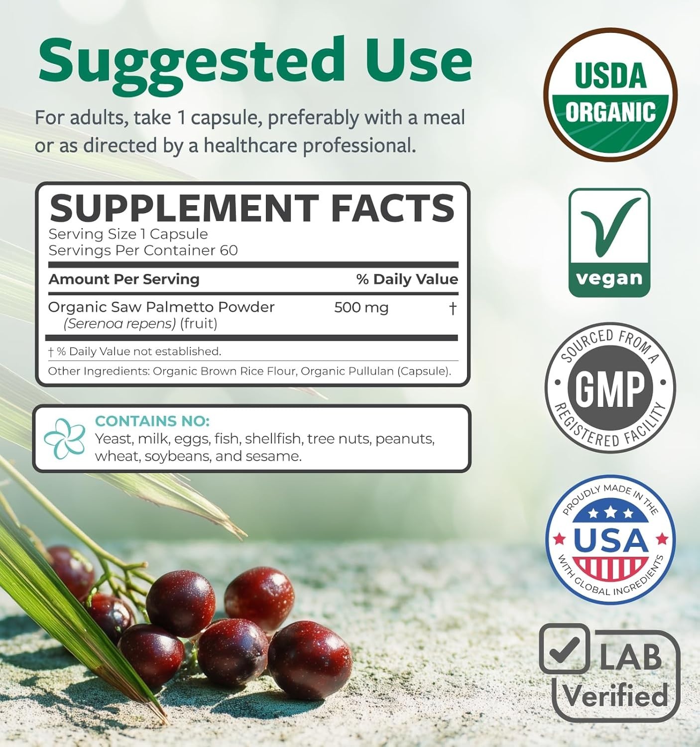 USDA Organic Saw Palmetto Supplement for Men & Women – Organic Saw Palmetto