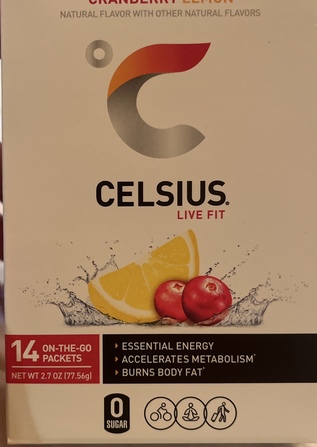 Celsius On-the-GO Cranberry Lemon Powder Sticks 2.5oz, Pack of 14 Exp 12/2025