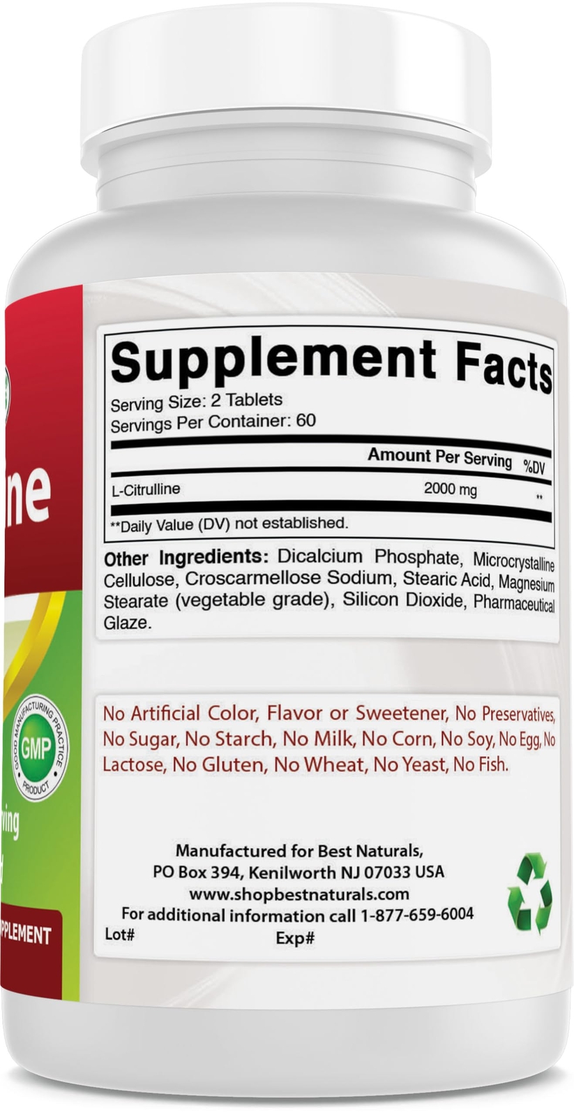 Best Naturals L Citrulline 2000mg Non GMO Gluten Free 120 Tablets Pack