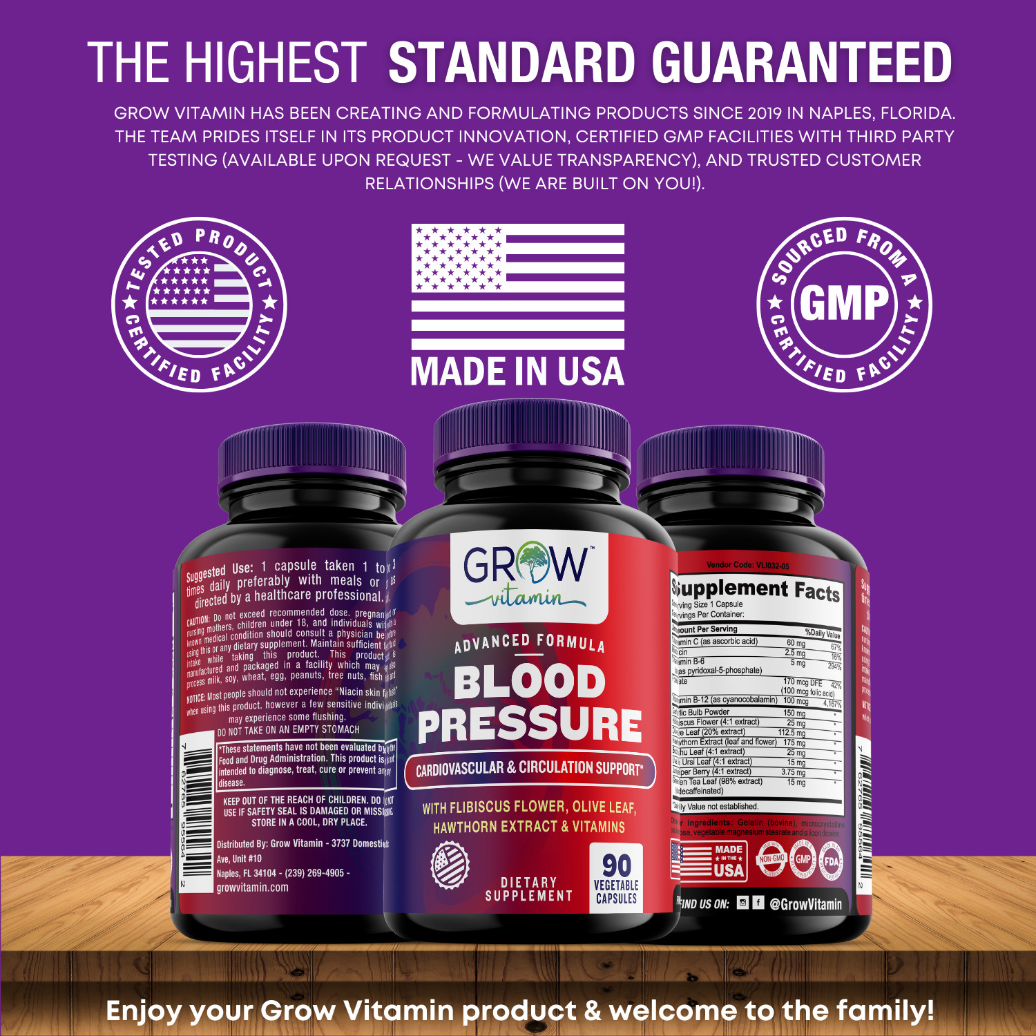 Heart Health Blood Pressure Support Supplement Herbal Blend, Non-GMO, 2-PACK 180