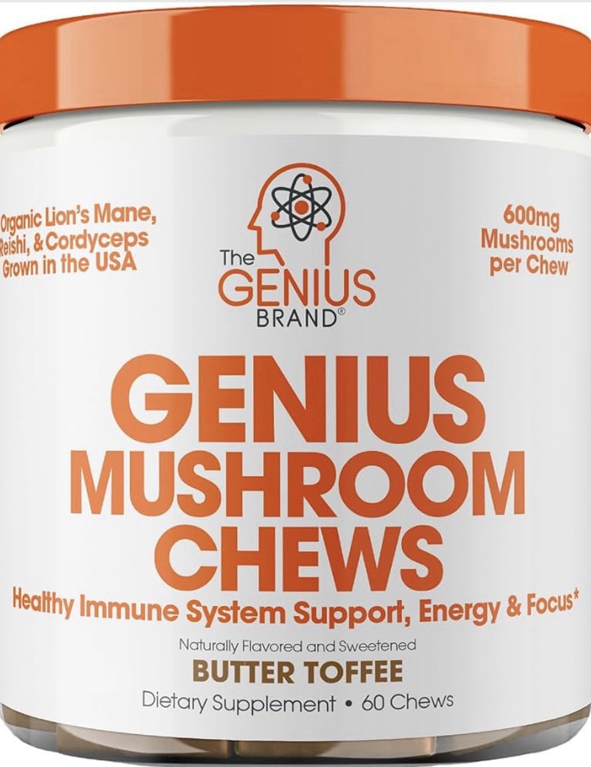 The Genius Brand Mushroom Chews Cordyceps Reishi Lion’s Mane Butter Toffee 60