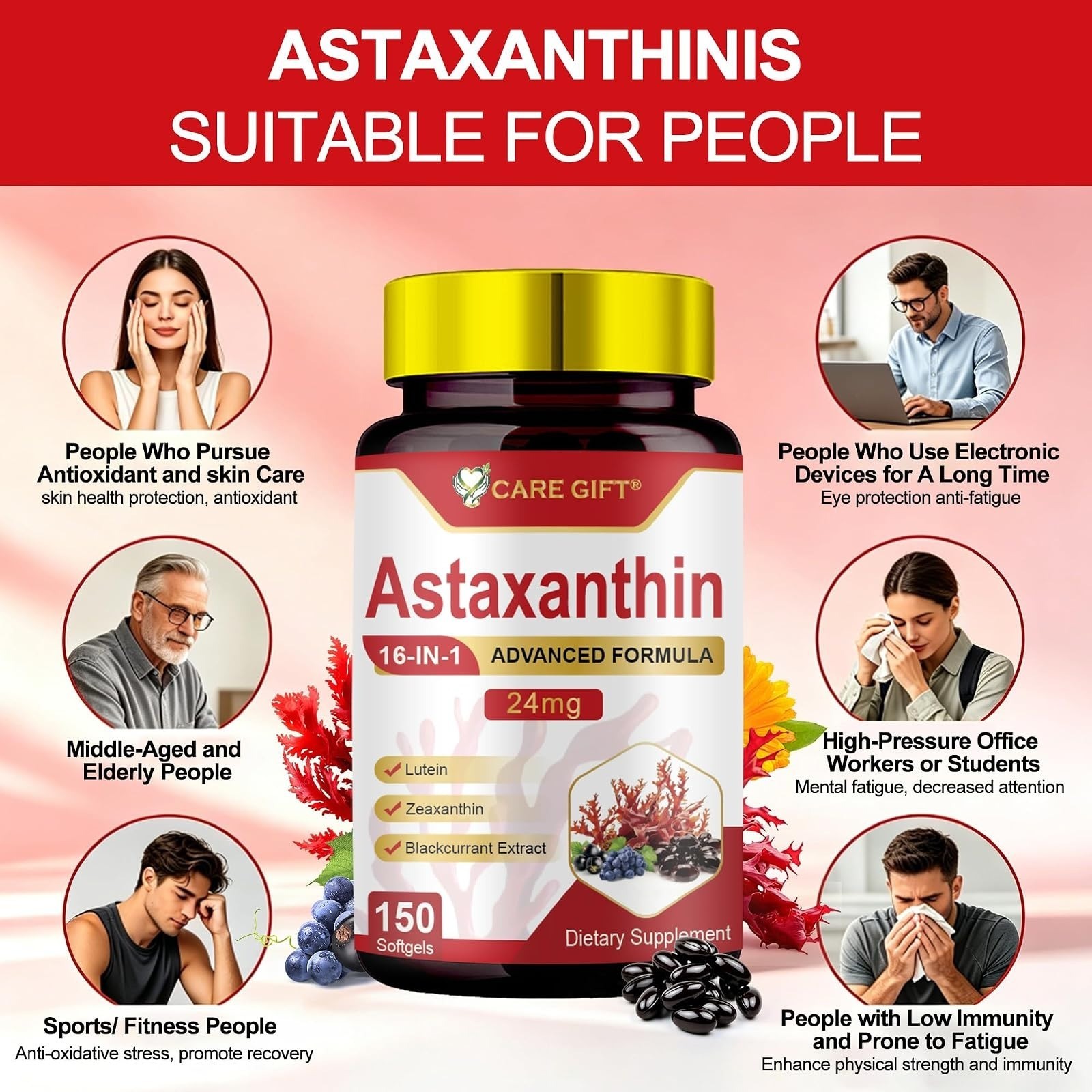 Astaxanthin Supplements 24mg 150 Softgels | Premium Antioxidant