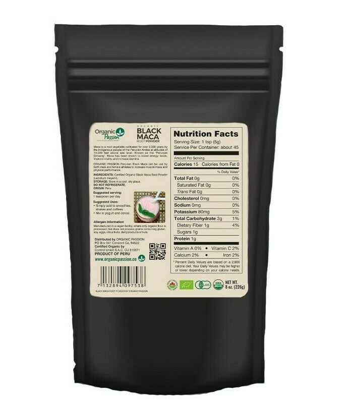 100% Organic Pure Black Maca Powder Gluten free from Peru