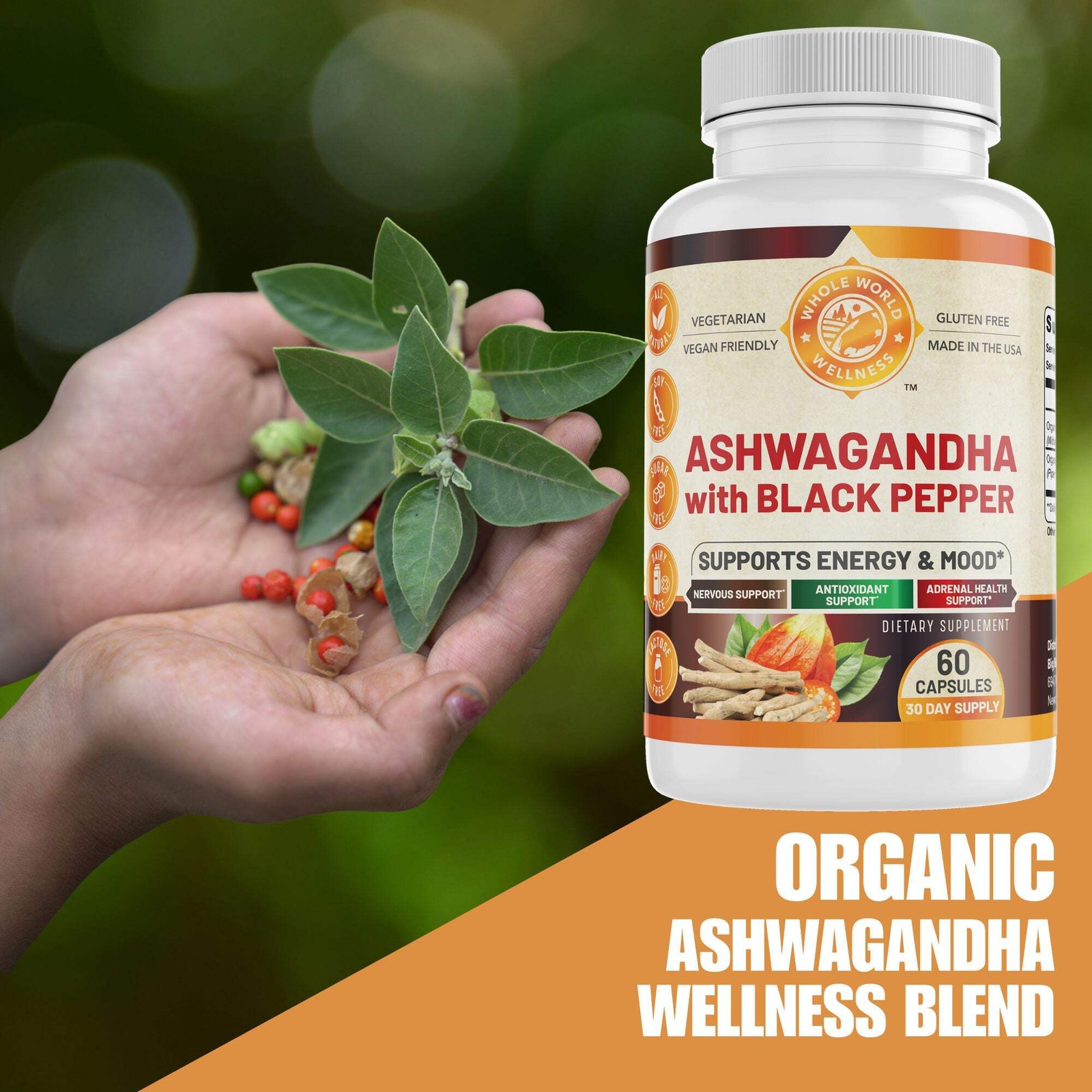 Organic Ashwagandha Supplement. USA Made.