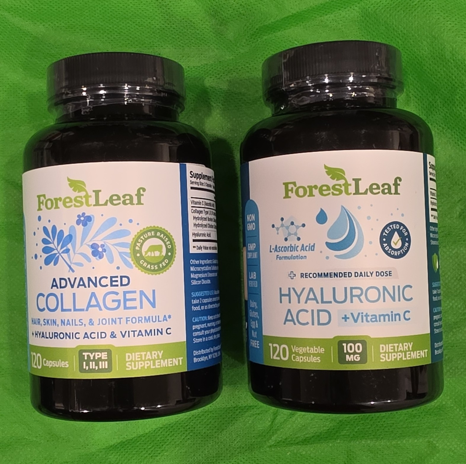 ForestLeaf Collagen I II III + Hyaluronic Acid Vitamin C Hair Skin Nails 120 Ct