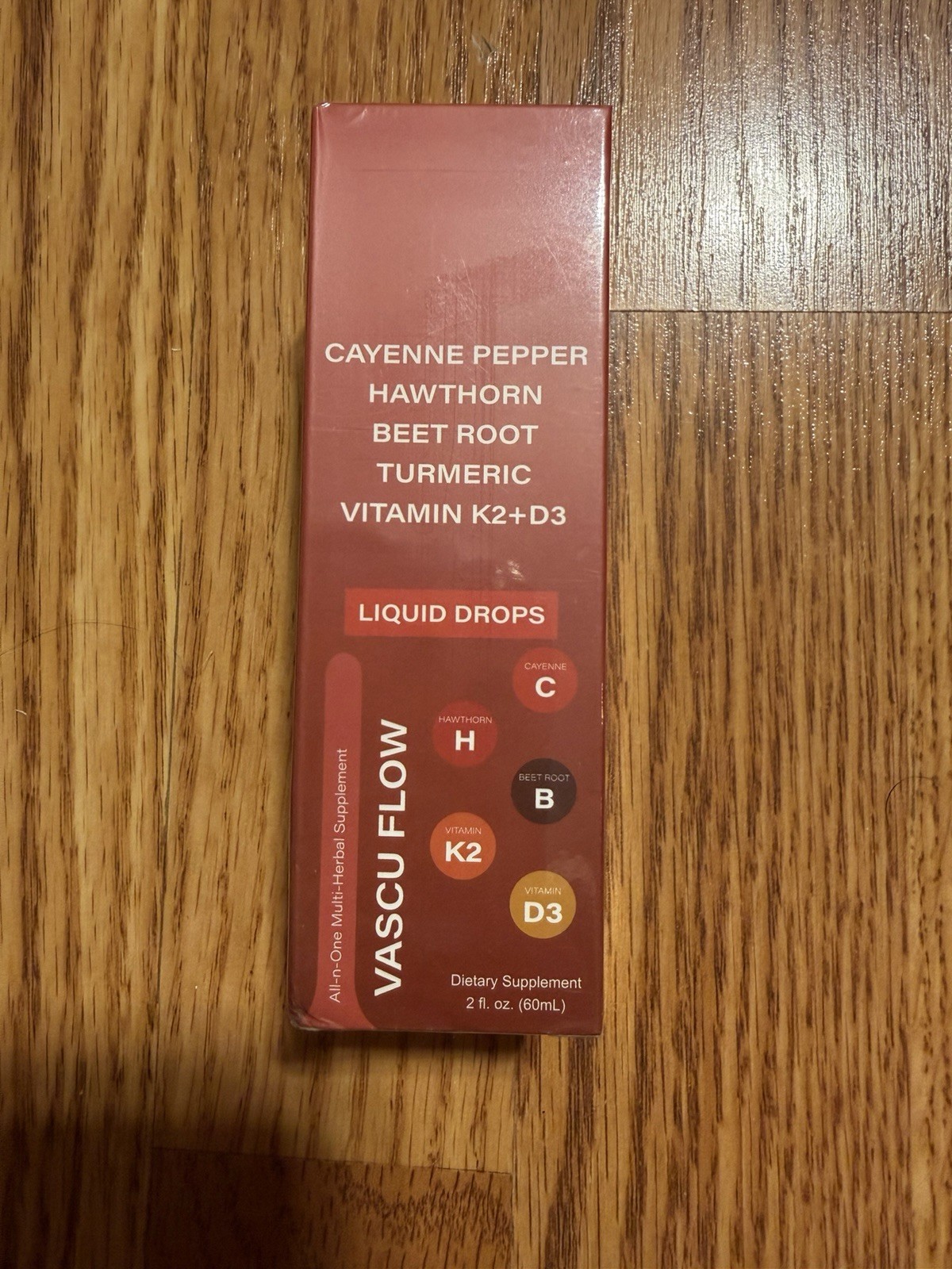Vascu Flow Liquid Drops Cayenne Pepper Hawthorn Beet Root Vitamin K2 D3 2 fl oz