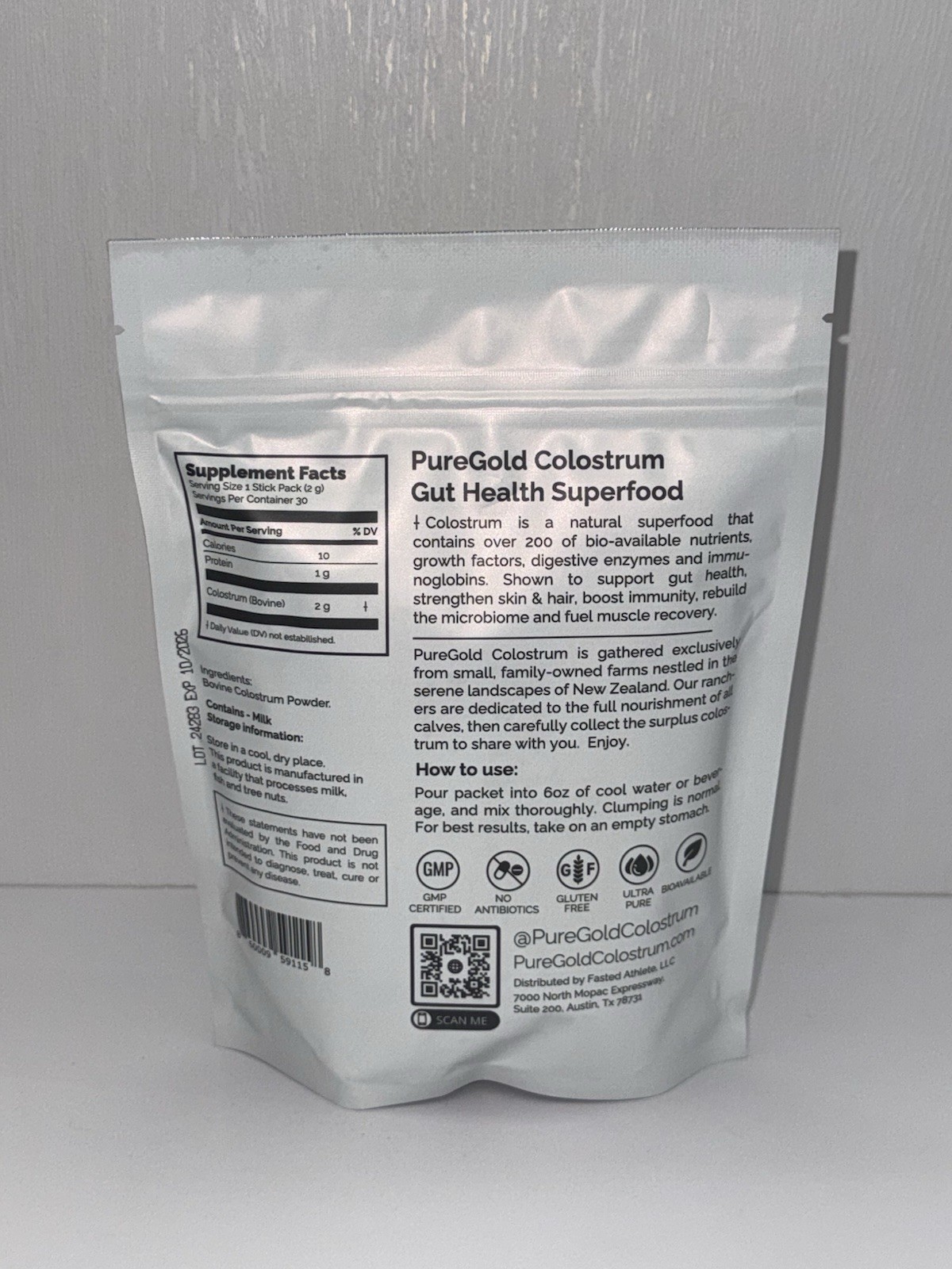 Fasted Athlete PureGold Colostrum Grass-Fed Powder (30 Single Serve Packets)