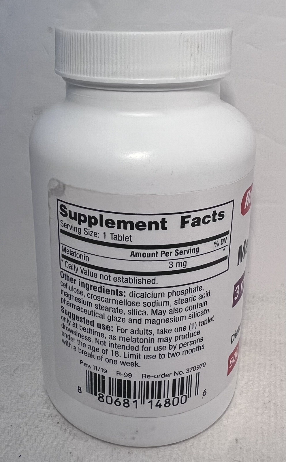 RUGBY MELATONIN 3MG MELATONIN-3 MG White 500Tablets- Exp06/27