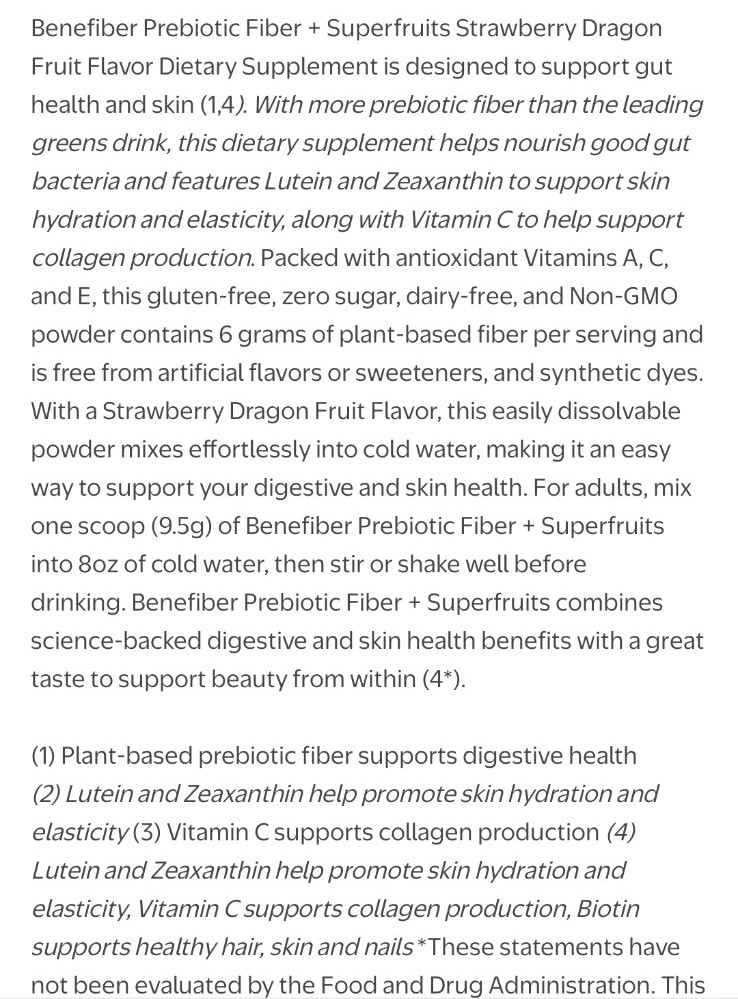 Two Benefiber Prebiotic Fiber+Superfruits 25 Day Supply 8.8 oz Powder Containers
