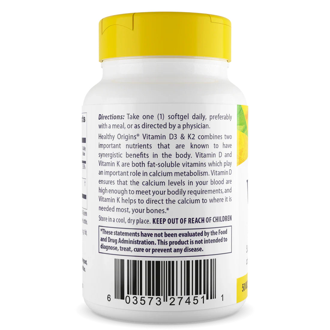 Healthy Origins Vitamin D3 (50 mcg) & K2(200mcg) | 60 Softgels