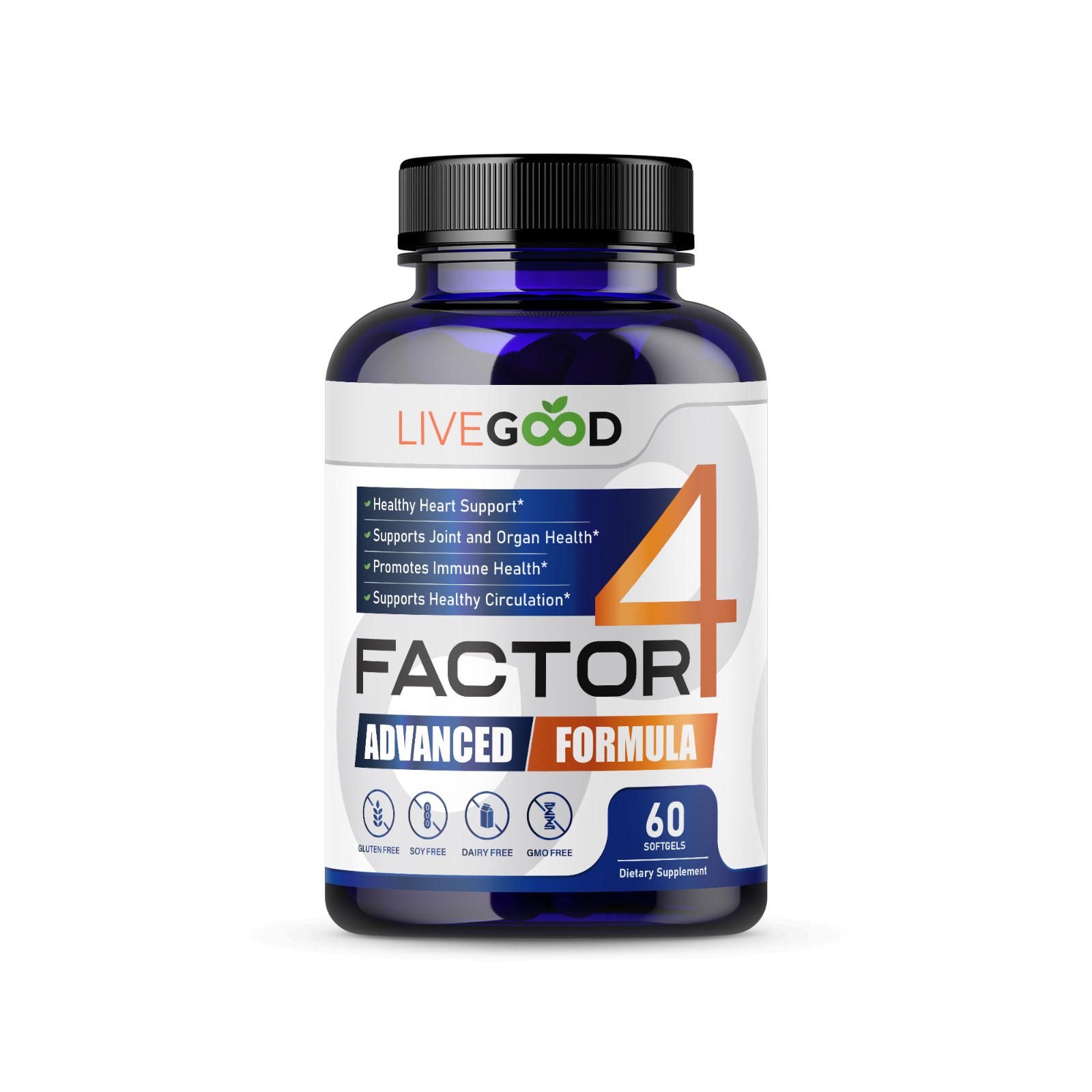 Factor 4 Advanced Formula Fish Oil Turmeric CoQ10 Garlic Anti-Inflammatory 60ct