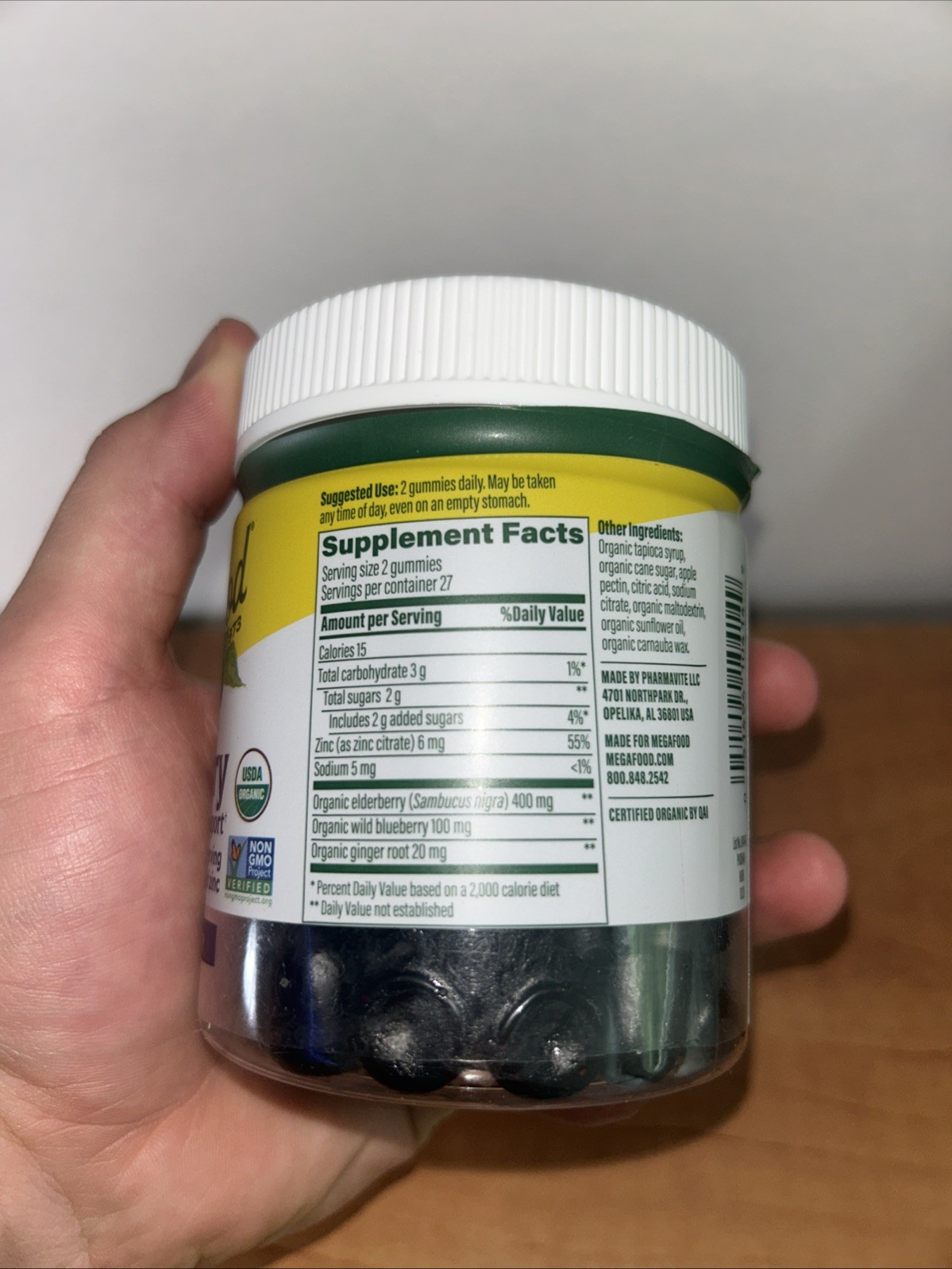 MegaFood Elderberry Immune Support Gummies 400mg Berry 54 Ct USDA Organic