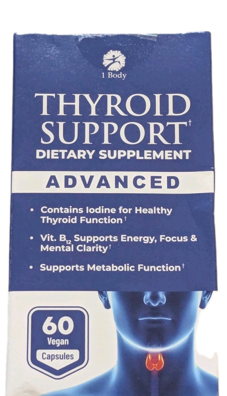 1 Body Thyroid Support Supplement Advanced 30 Day Supply (60 Caps) With Iodine