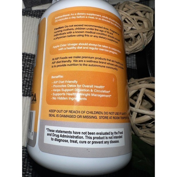 AIP Foods Raw Apple Cider Vinegar with The Mother 90 Capsules 1500mg Gluten Free