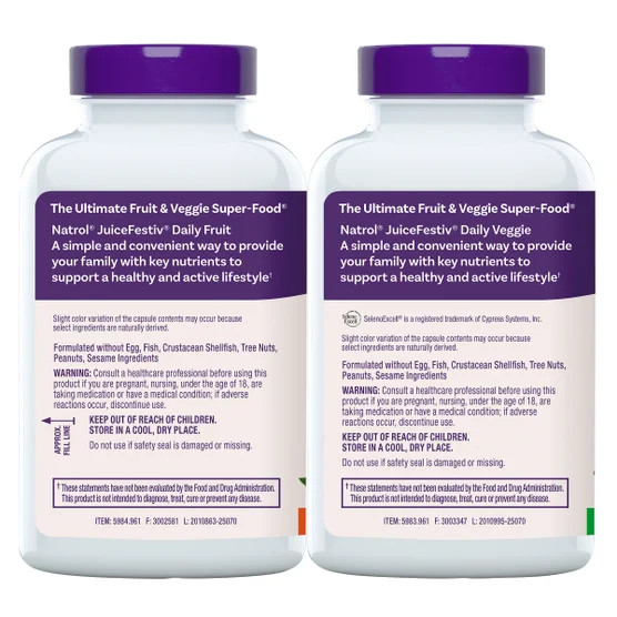240 Veggie & Fruit Capsules Natrol JuiceFestiv with Probiotics Enzymes