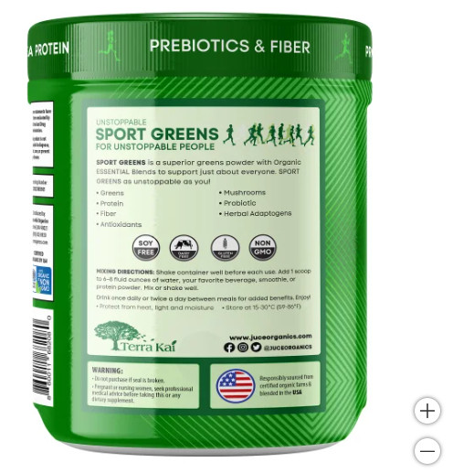 Terra Kai Organics Juce Sports Greens 32 Servings With Pea Protein Exp: 01/27
