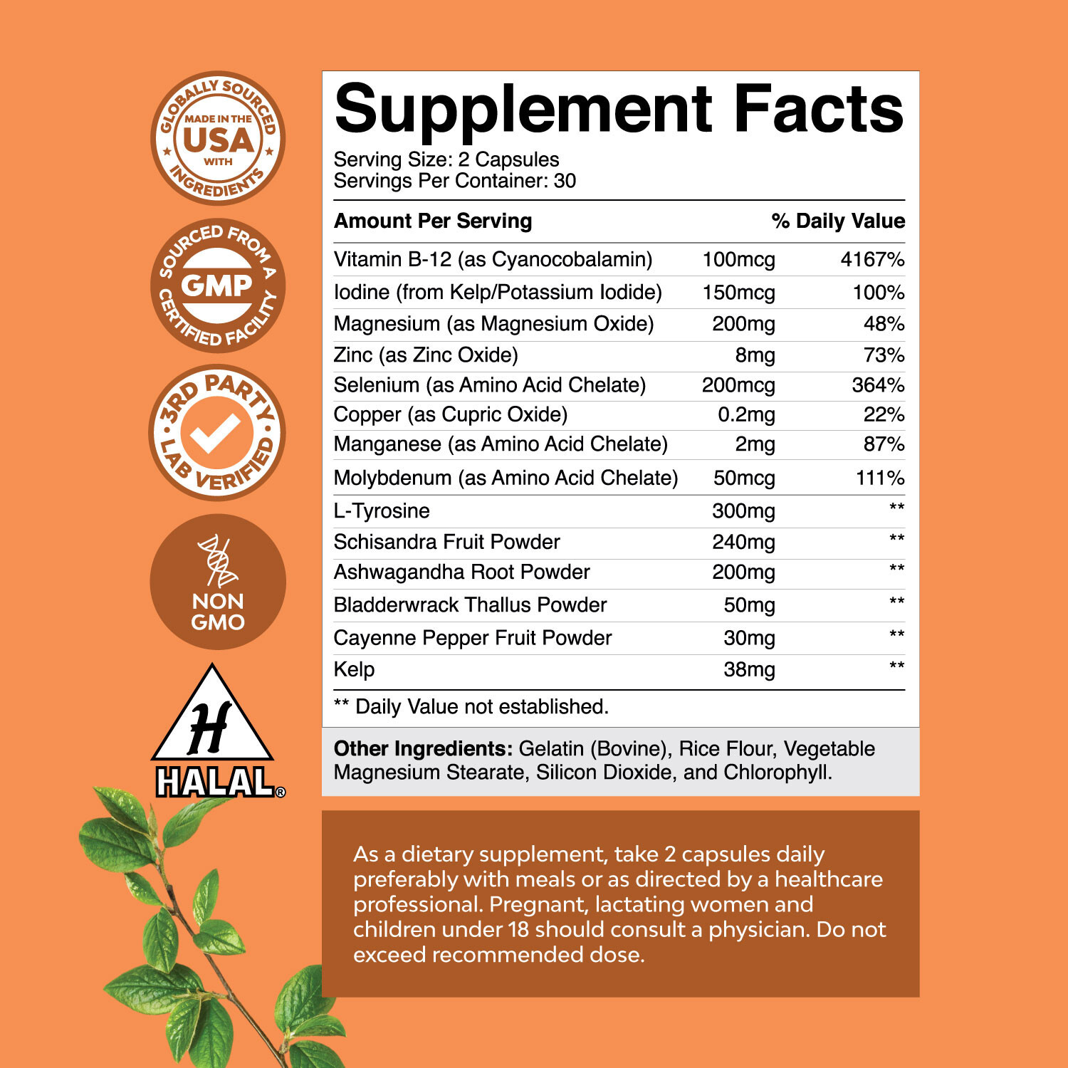 Herbal Thyroid Support Complex – Iodine with L Tyrosine Mood Enhancer Halal 60ct