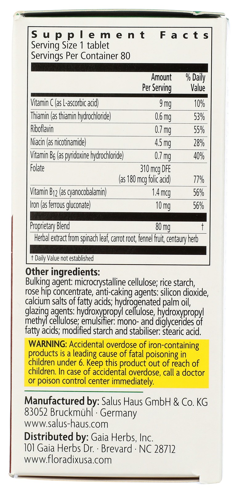 Floradix Salus Iron And Vitamin Tablets Dietary Supplement 1 Pack