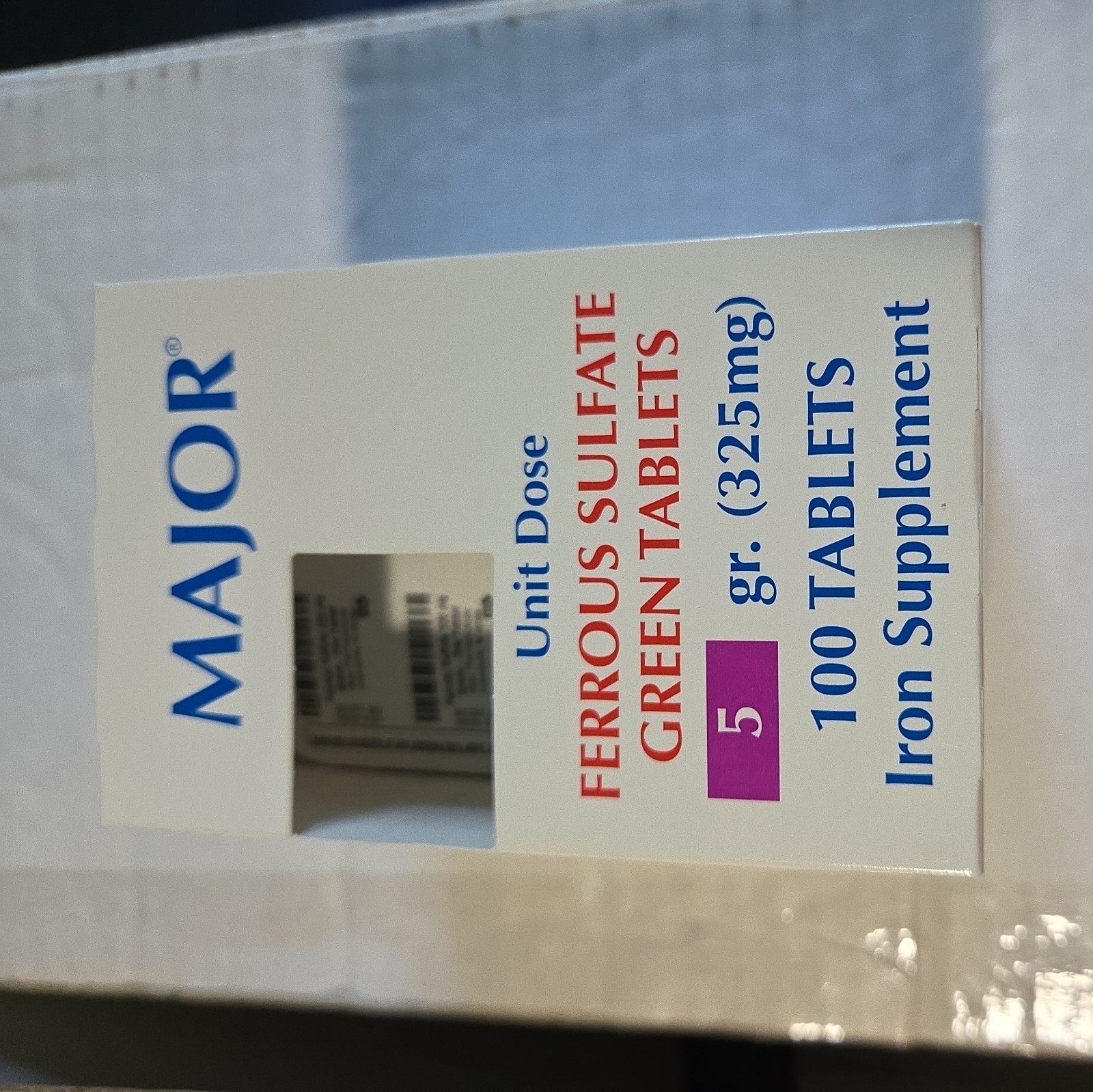 Major Ferrous Sulfate Green Iron Supplement 325mg 100 Tablets Exp. 8/27