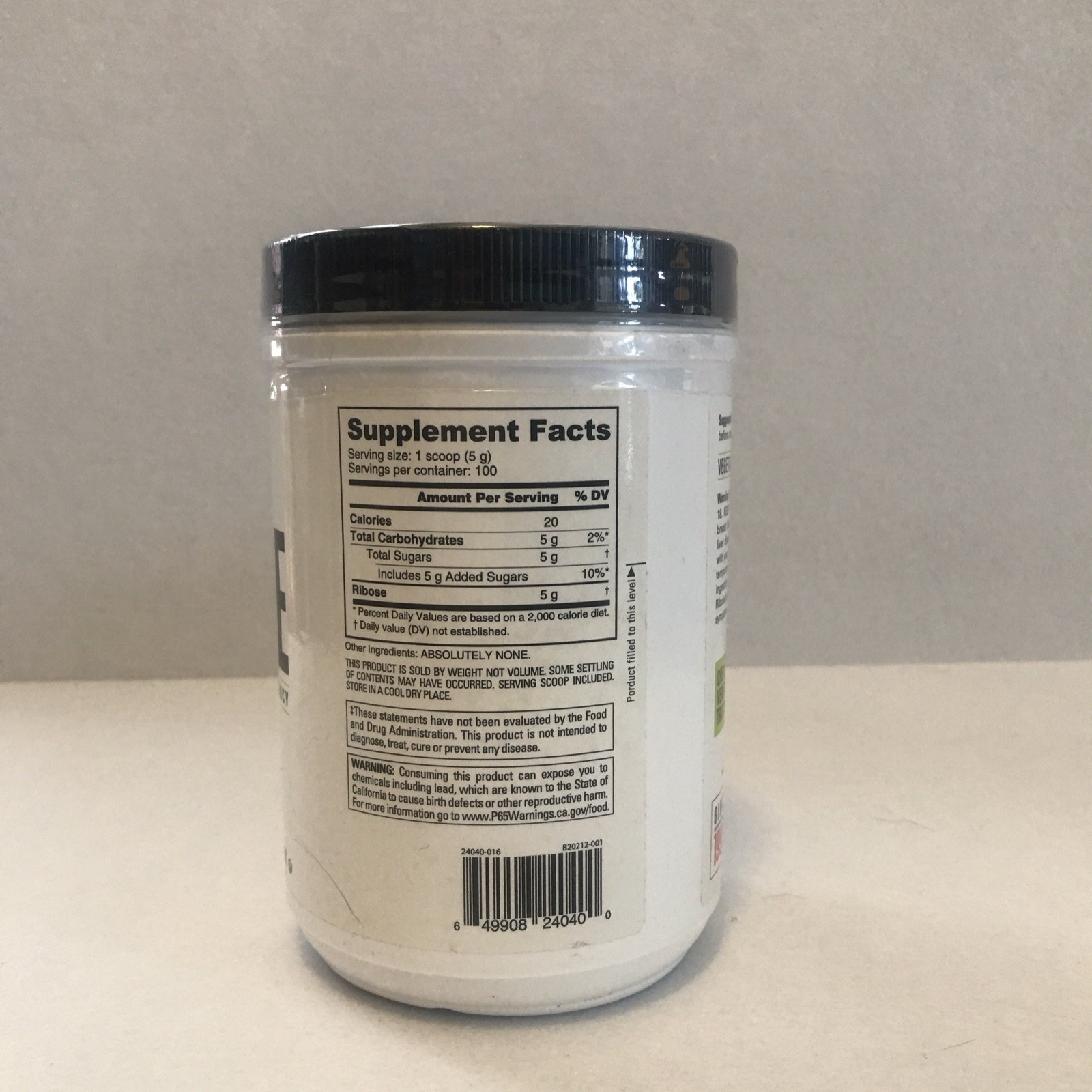 NutraBio Ribose Powder Vegetarian Gluten Free Non-GMO Lactose Free 500g