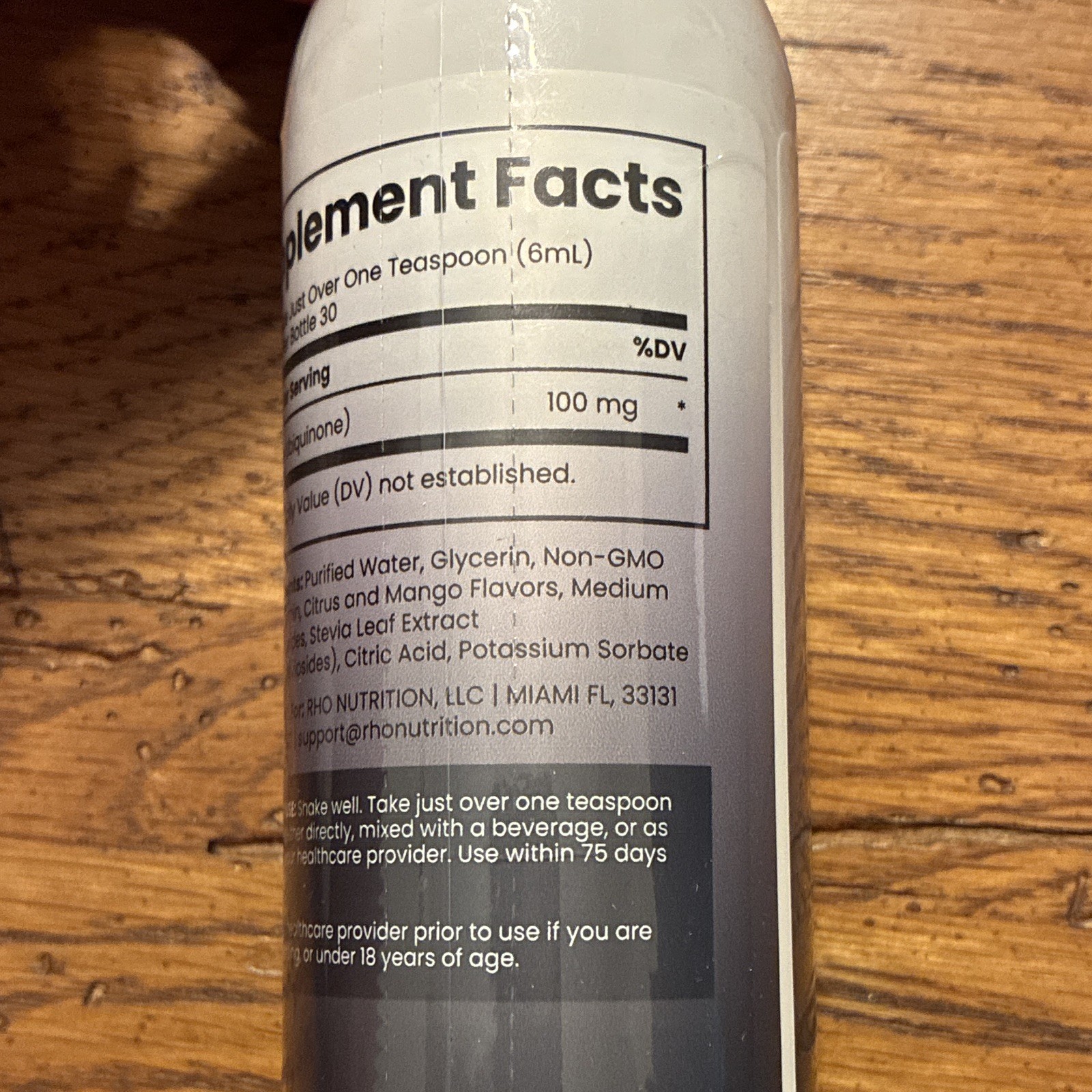 RHO Nutrition Liposomal CoQ10 Liquid 100mg Cellular Support 6 fl oz Non-GMO