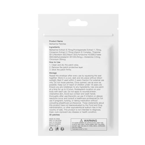 Berberine Patches with L Glutamine, Chromium, Pomegranate 30 Count (Pack of 2)