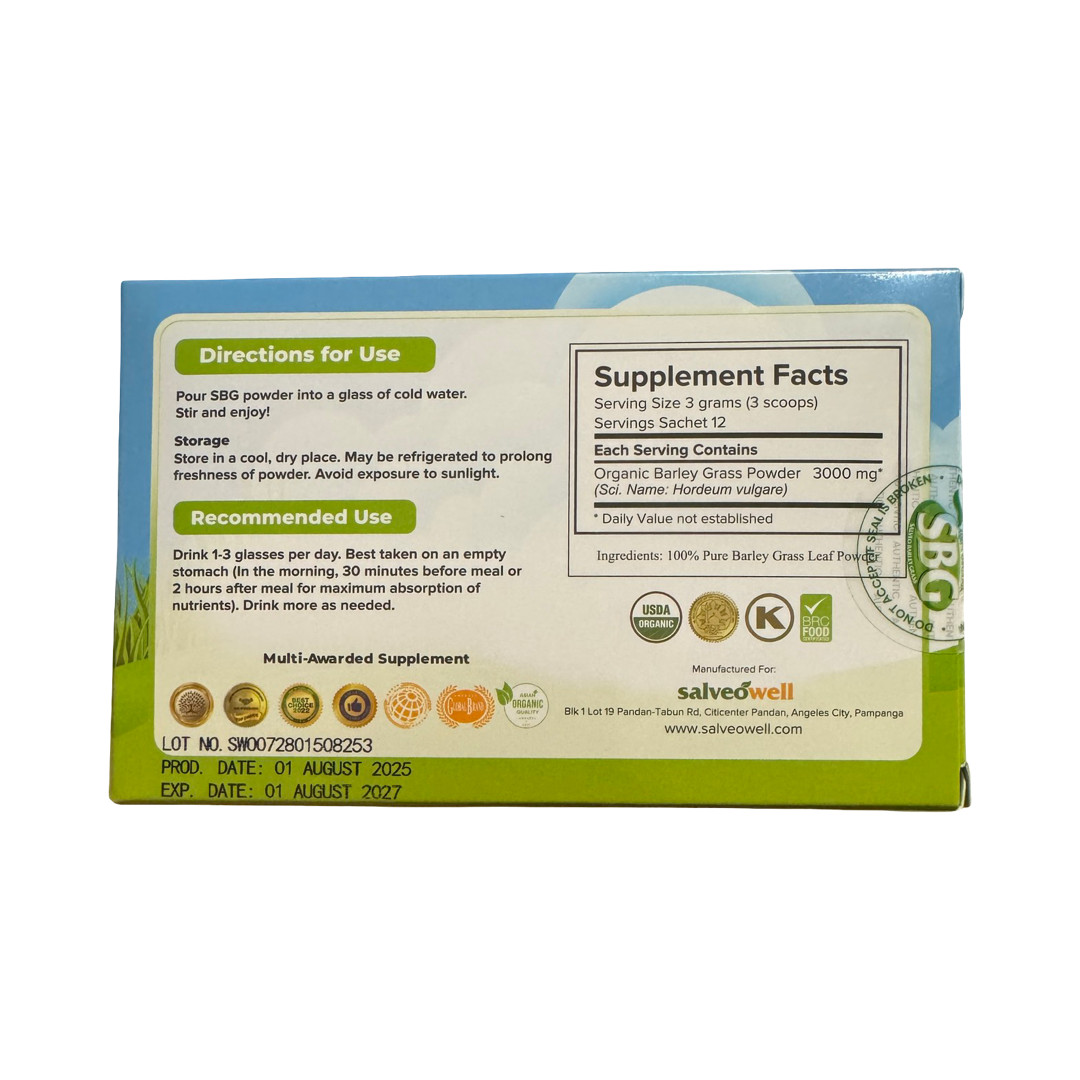SBG Salveo Barley Grass Powder ON The GO, 3grams x 12 sachets