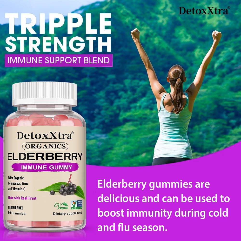 Triple Strength Elderberry Gummies-With,Zinc&Vitamin C for Immune Support 60 Pcs