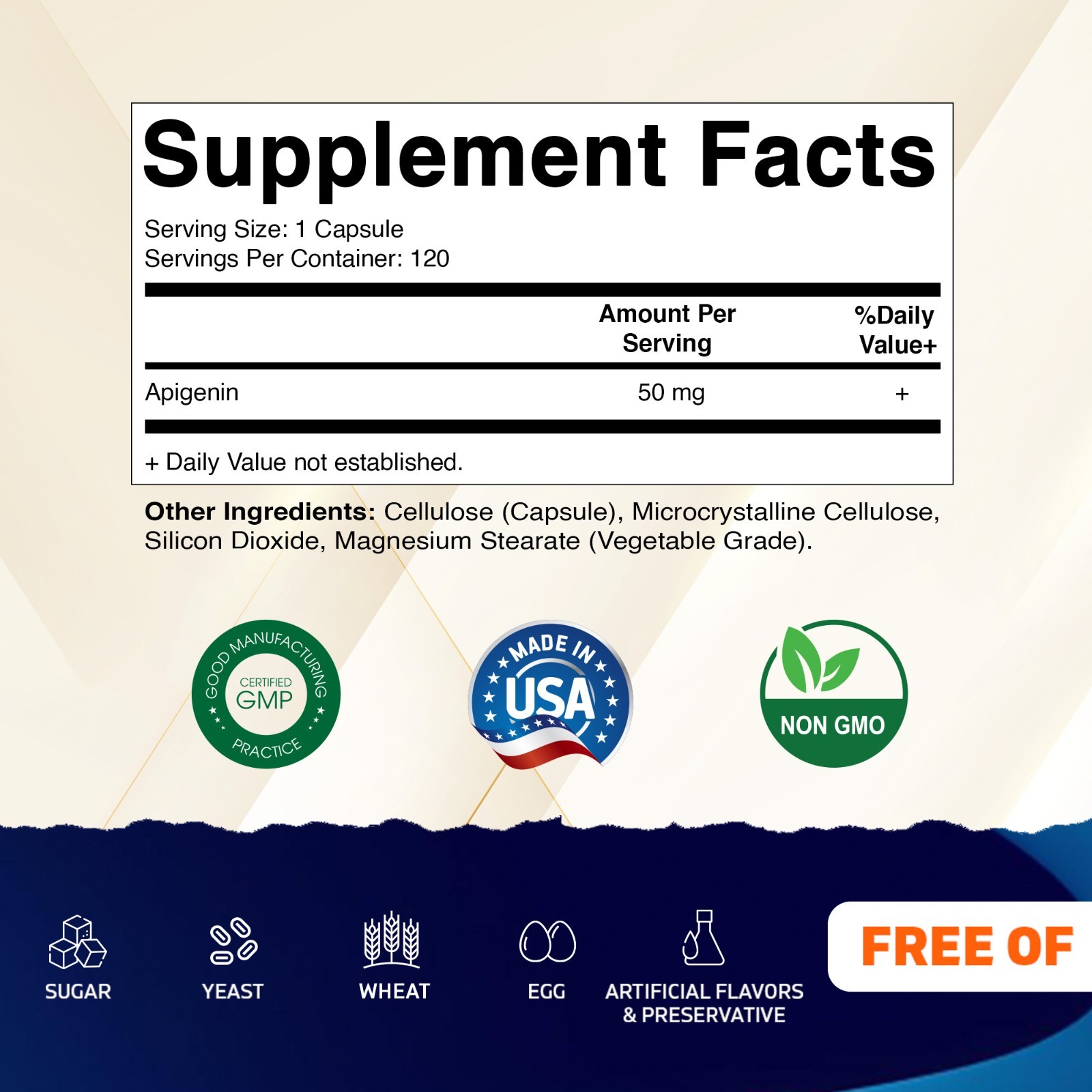 2 Pack Vitamatic Apigenin 50mg – 120 Vegetarian Capsules (Total 240 Capsules)