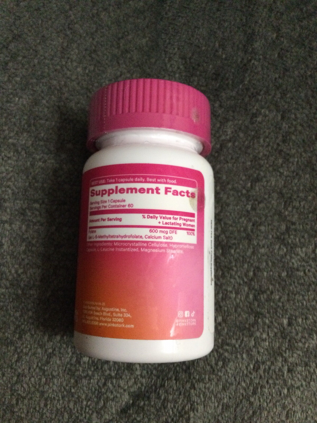 New Pink Stork Folate As L-5-Methyltetrahydrofolate – 60 Capsules Exp 01/2025