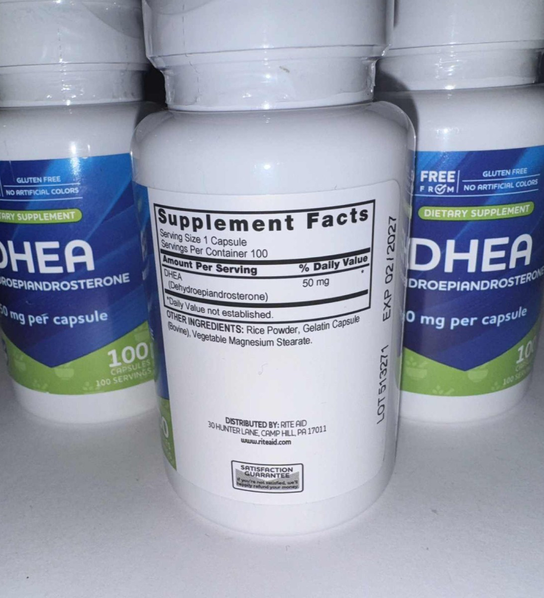 x3 Sealed Bottles ~ Rite Aid DHEA Dietary Supplement 50mg Caps~ Exp Date 02/2027