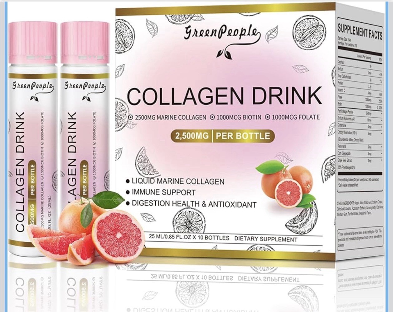Green people Collagen Drink 2500mg Marine Collagen Biotin Folate 10 Bottles