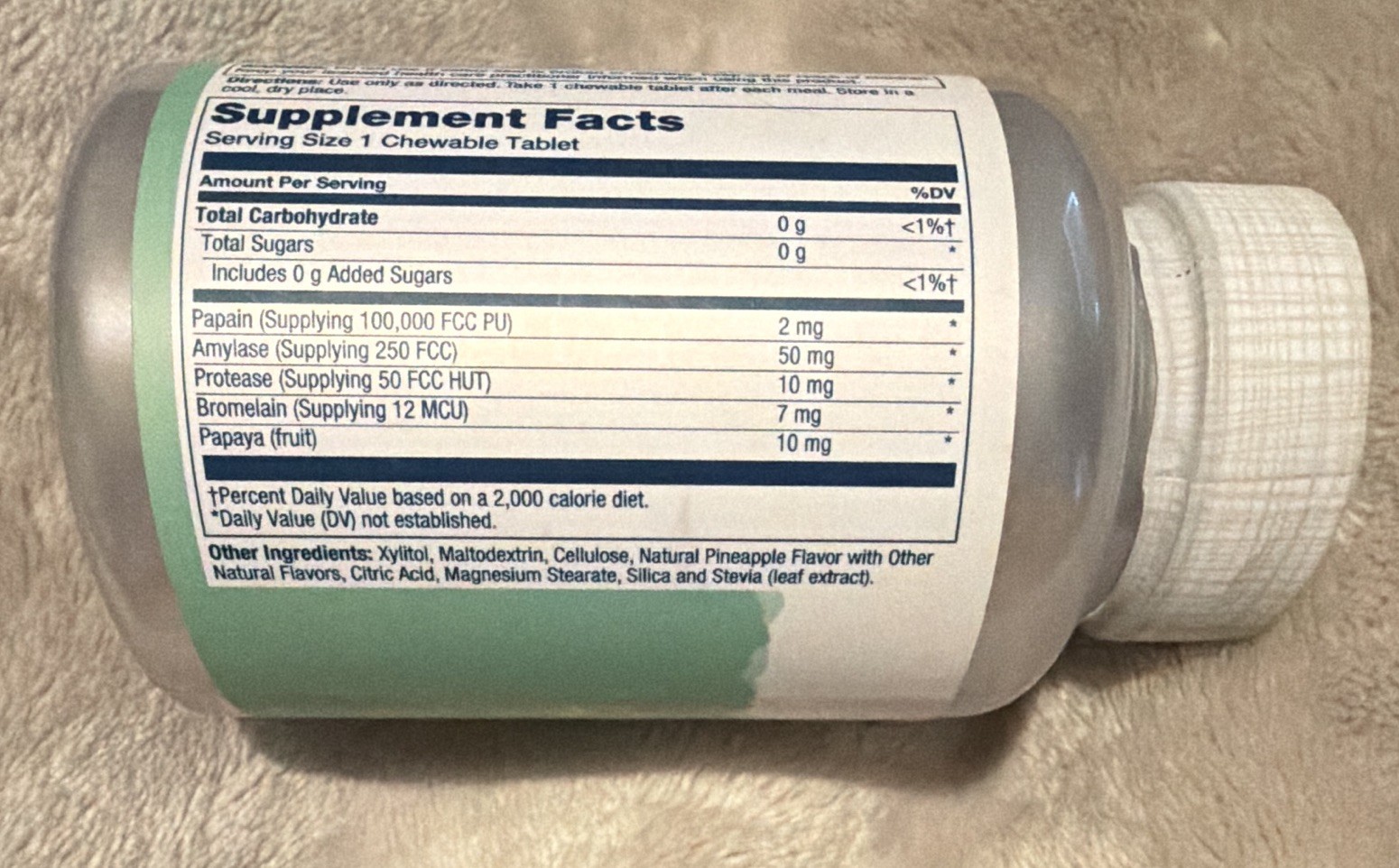Solaray Papaya Enzyme Digestive Support Vegan Gluten-Free Pineapple 180 ct