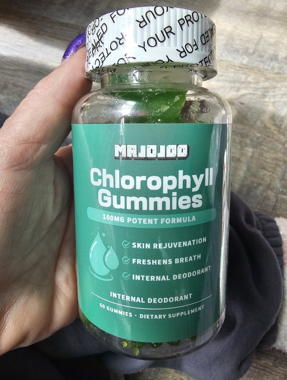 MRJDJOO Chlorophyll Gummies 100mg Green Apple for Bad Breath & Skin 60ct