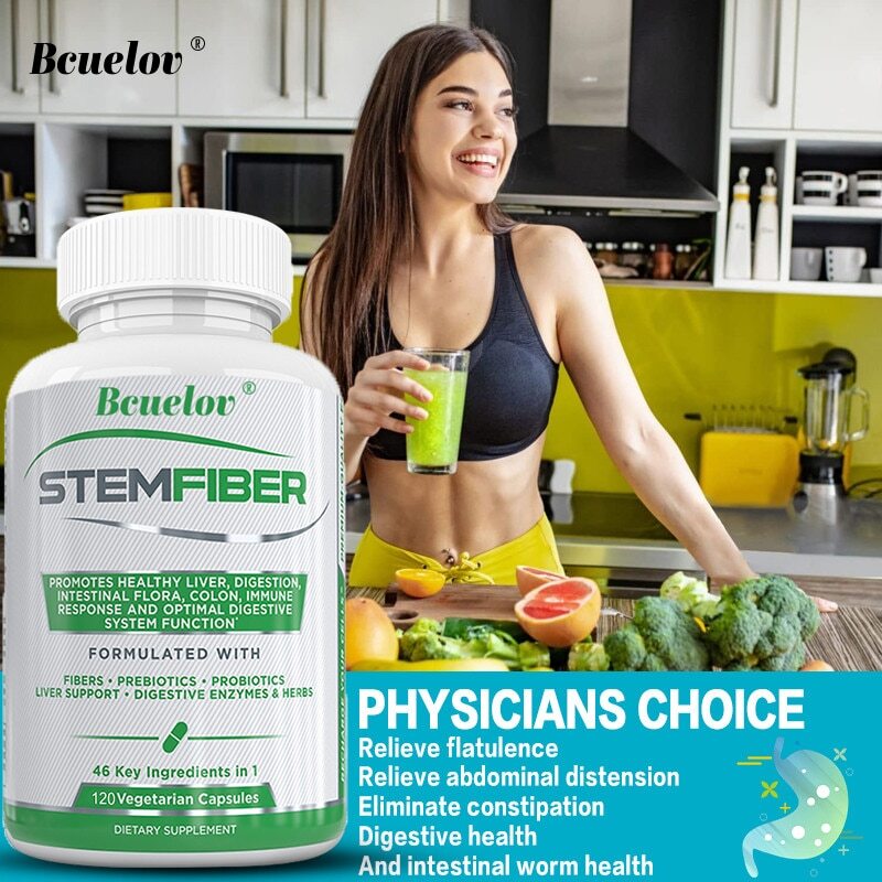 Boost Digestive Health With Fiber Probiotics Enzymes 120 Caps Veggie Capsules