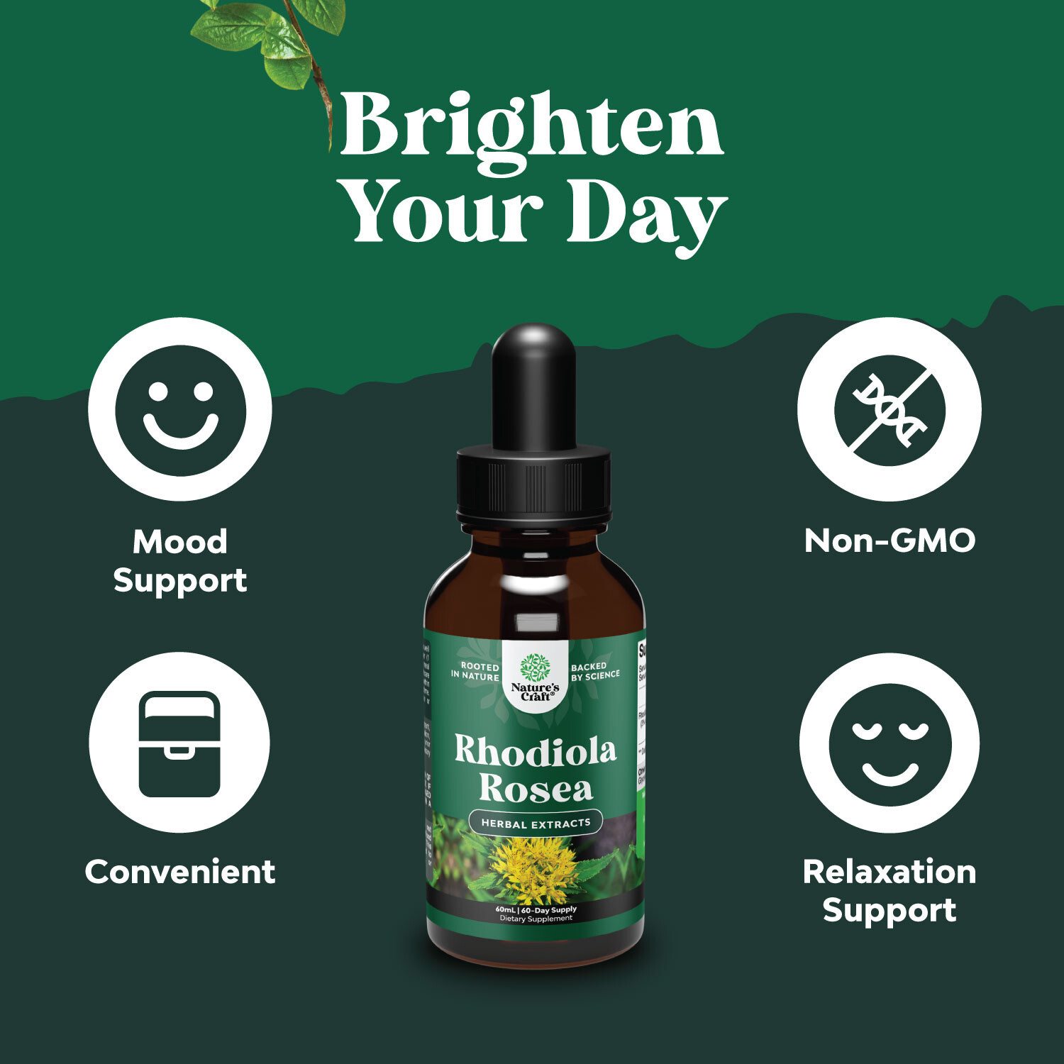 High Potency Rhodiola Rosea Tincture Liquid Rhodiola Supplement for Stress 60mL