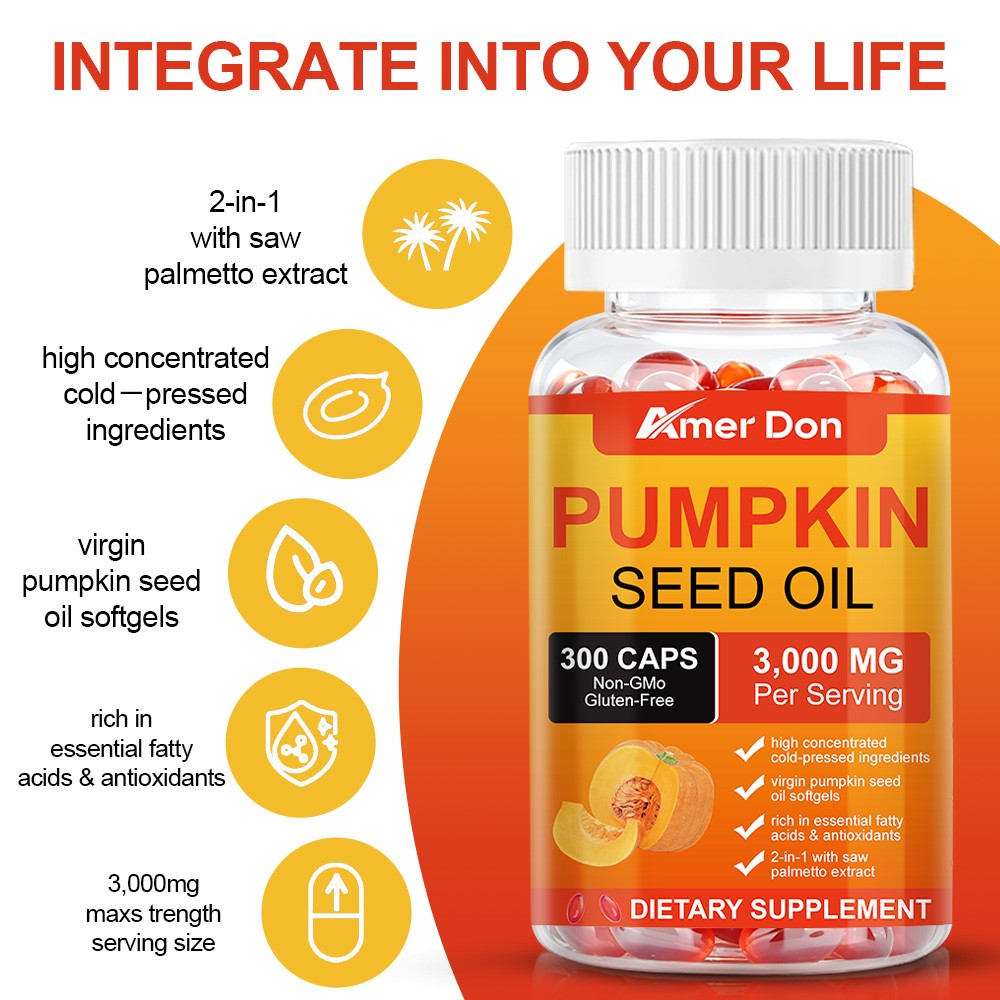 Pumpkin Seed Oil Saw Palmetto 3000mg Softgels Natural Prostate Support Free ship