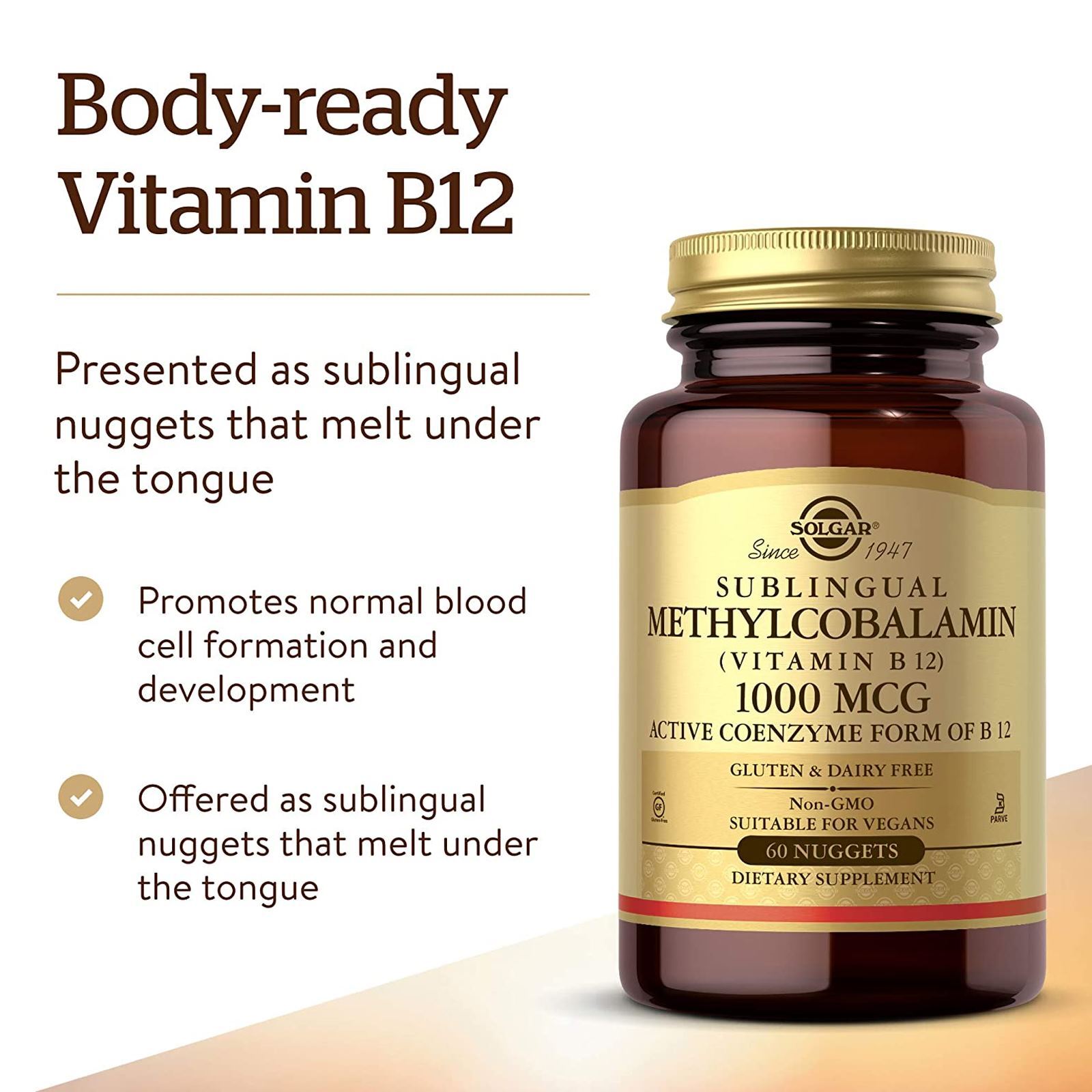 Solgar Methylcobalamin (Vitamin B12) 1000 mcg 60 Nuggets, Energy metabolism