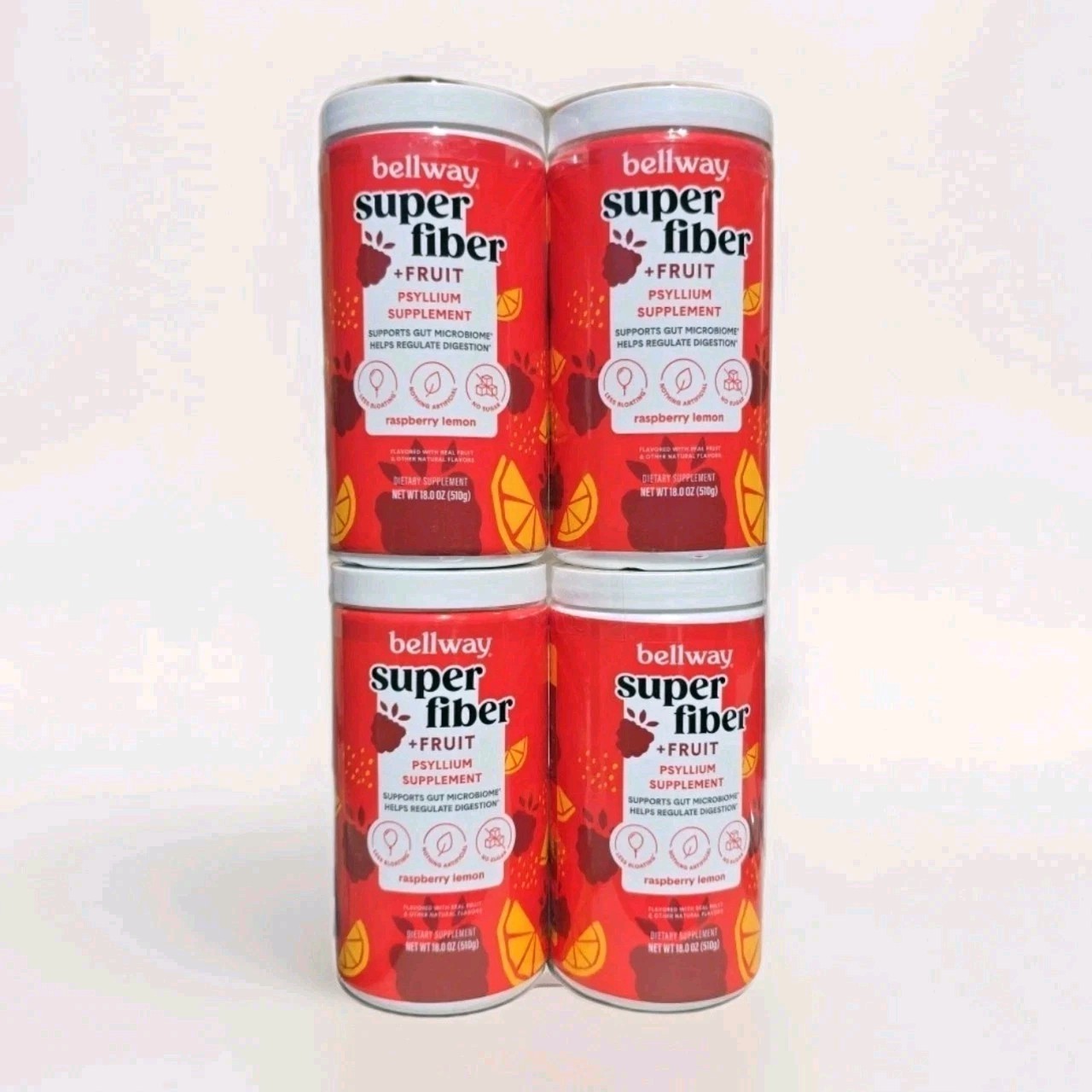 Bellway Super Fiber + Fruit Psyllium Raspberry Lemon 18oz (4 Pack) BB: 9/2026