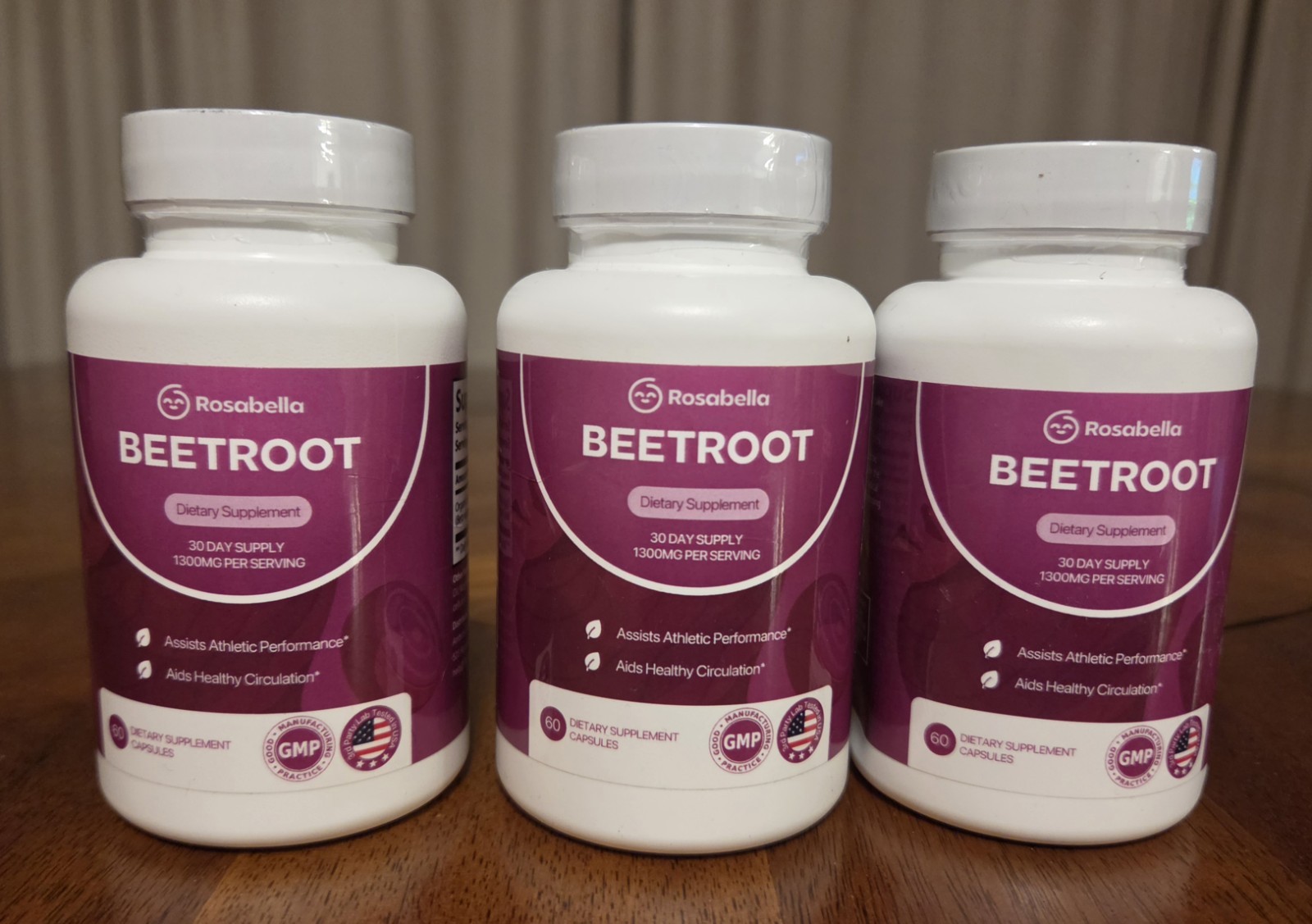 3 Bottles Rosabella Beetroot Capsules – 1300mg – 60 Capsules