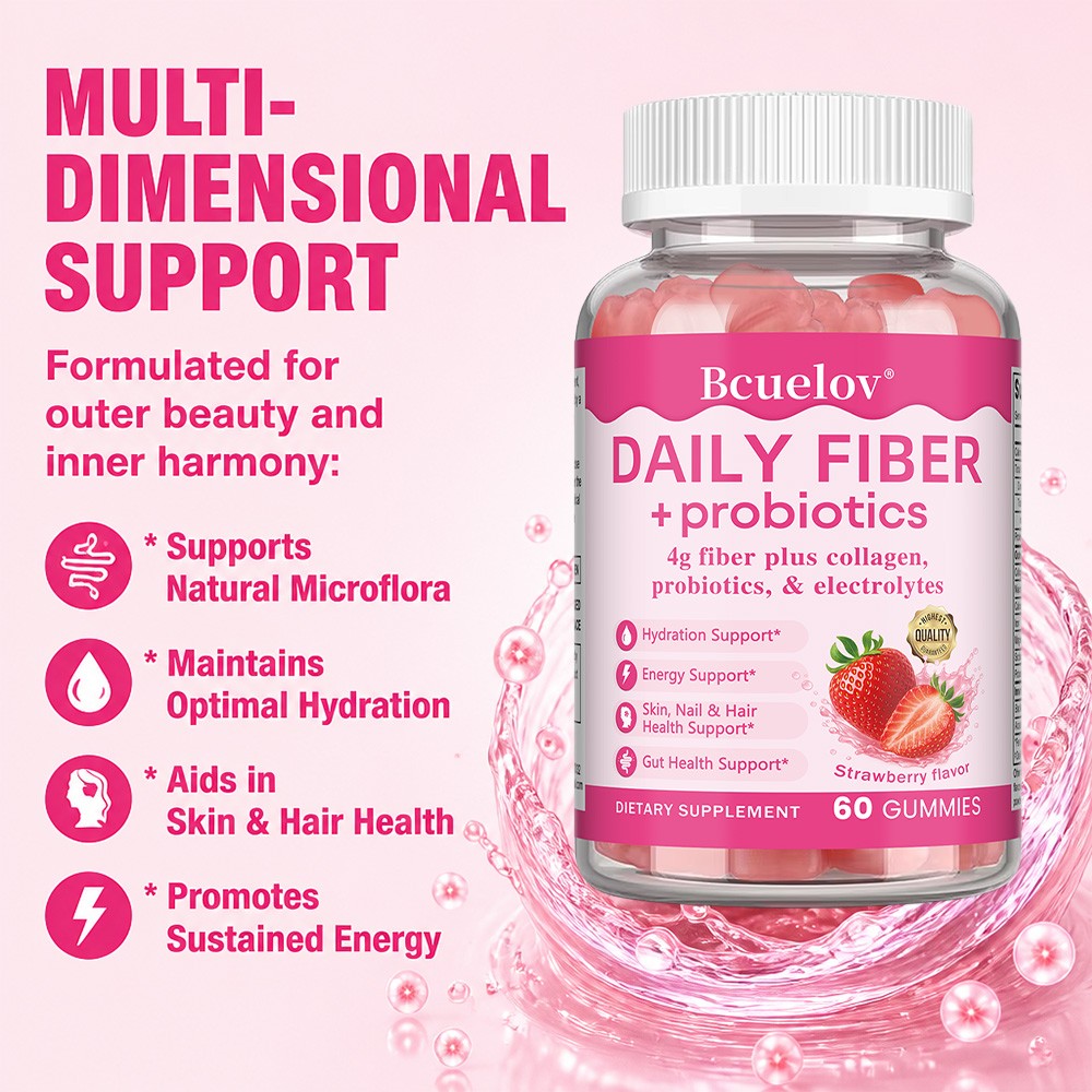 Daily Fiber Probiotics 4 G Collagen Electrolytes 60 Gummies Support Supplement