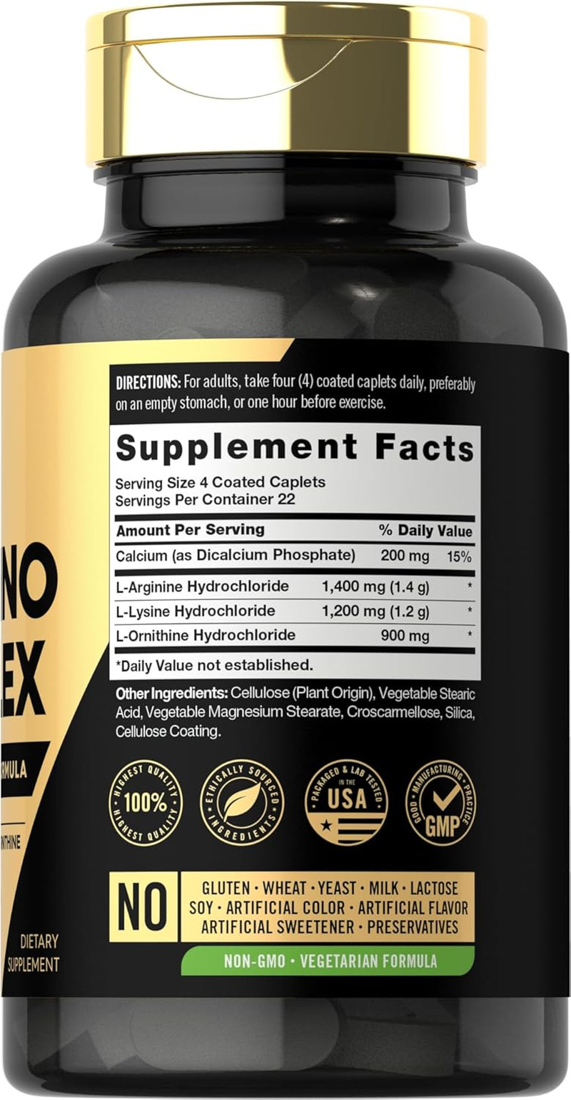 Tri-Amino L-Arginine L-Ornithine L-Lysine Supplement 90 Caplets Vegetarian, Non-